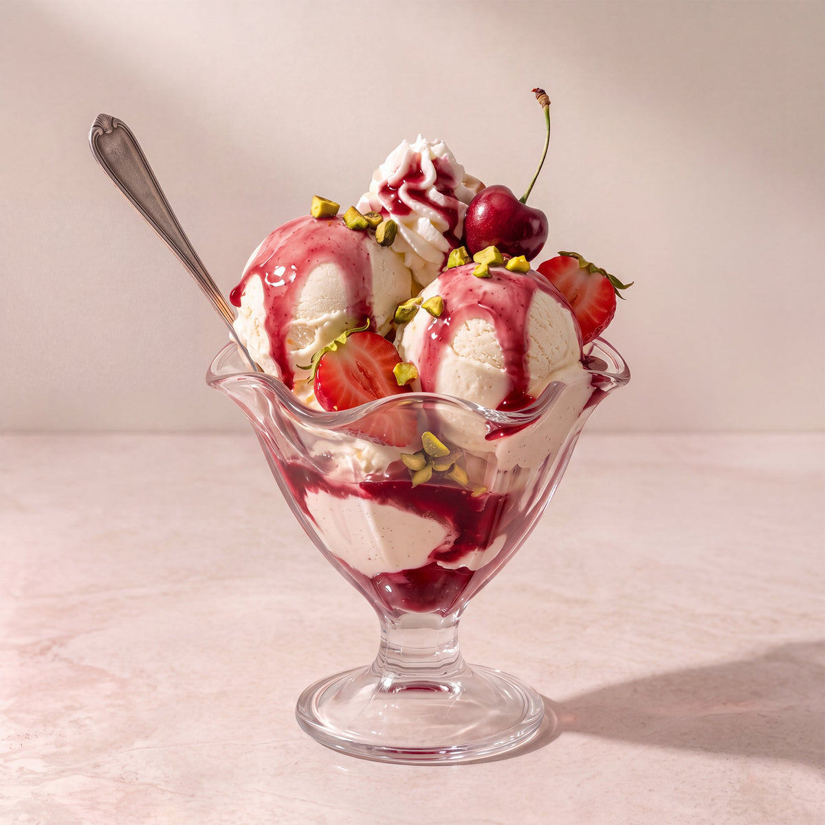 Rose Vanilla Ice Cream Sundae