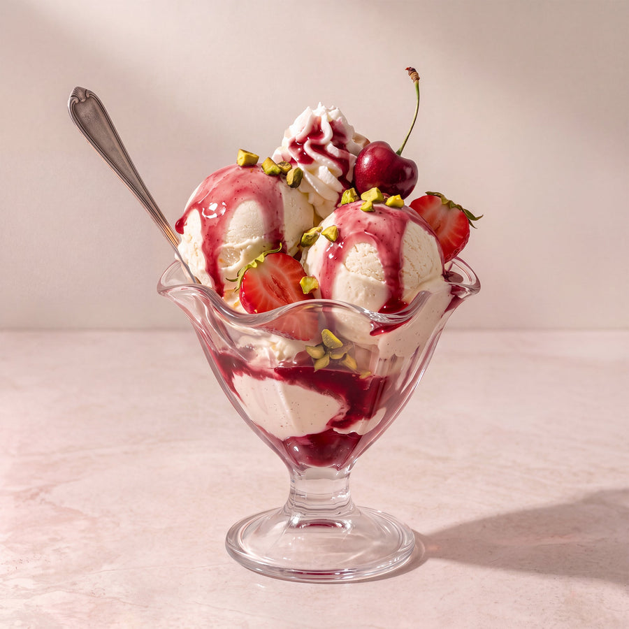 Rose Vanilla Ice Cream Sundae